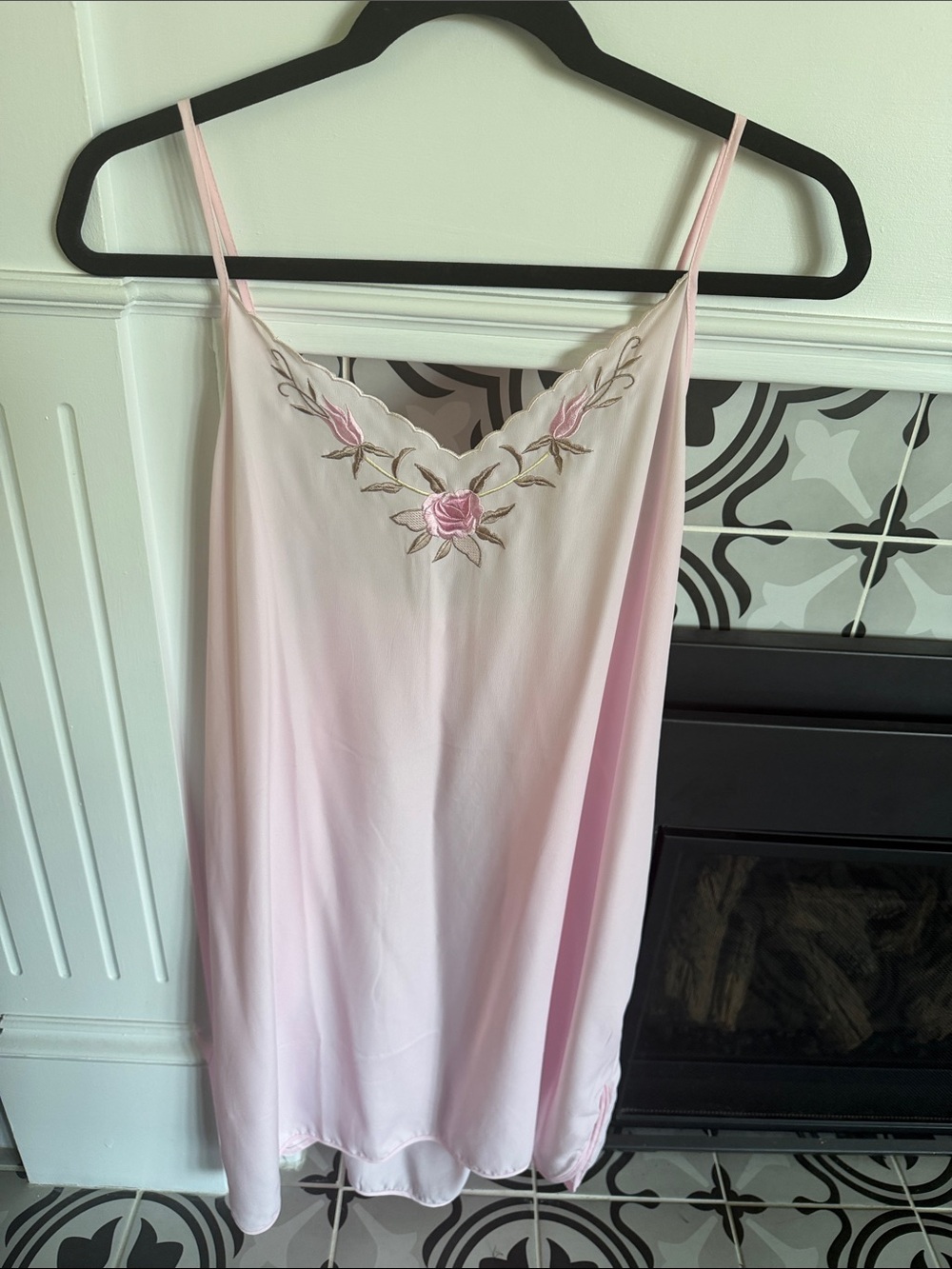 Light Pink Embroidered Satin Slip Dress